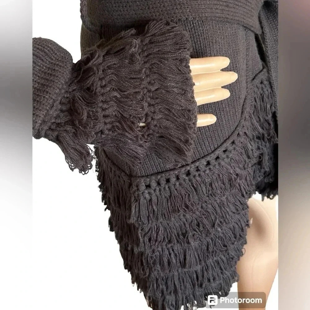 Laundry By Shelli Segal Full Zip  Crochet Sweater W/Sash Boho Shag Women Sz S - Picture 5 of 11